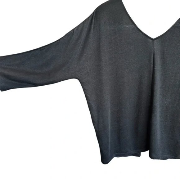 Garnet Hill Black V-Neck Knit Top XS Loose Fit Lightweight Pullover - Picture 4 of 7